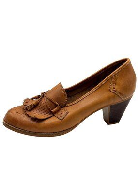 Vintage Kinney Leather Kiltie Heels Brown Fringe Tassel Brazil Granny Core 6.5